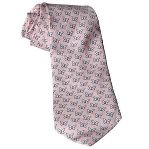 Vineyard Vines Tie Pink Blue Butterfly Print 100% Silk Necktie Martha's Vineyard